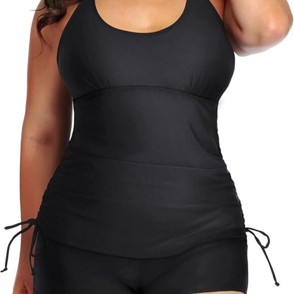 Yonique Plus Size black cinched tieable sides tankini top 20W - worn once - Picture 7 of 8